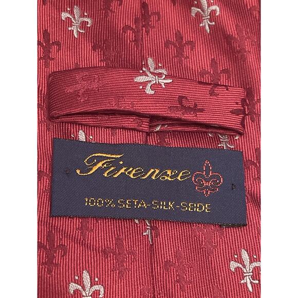 Firenze Red Gray 100% Silk Men’s Neck Tie - Picture 8 of 9